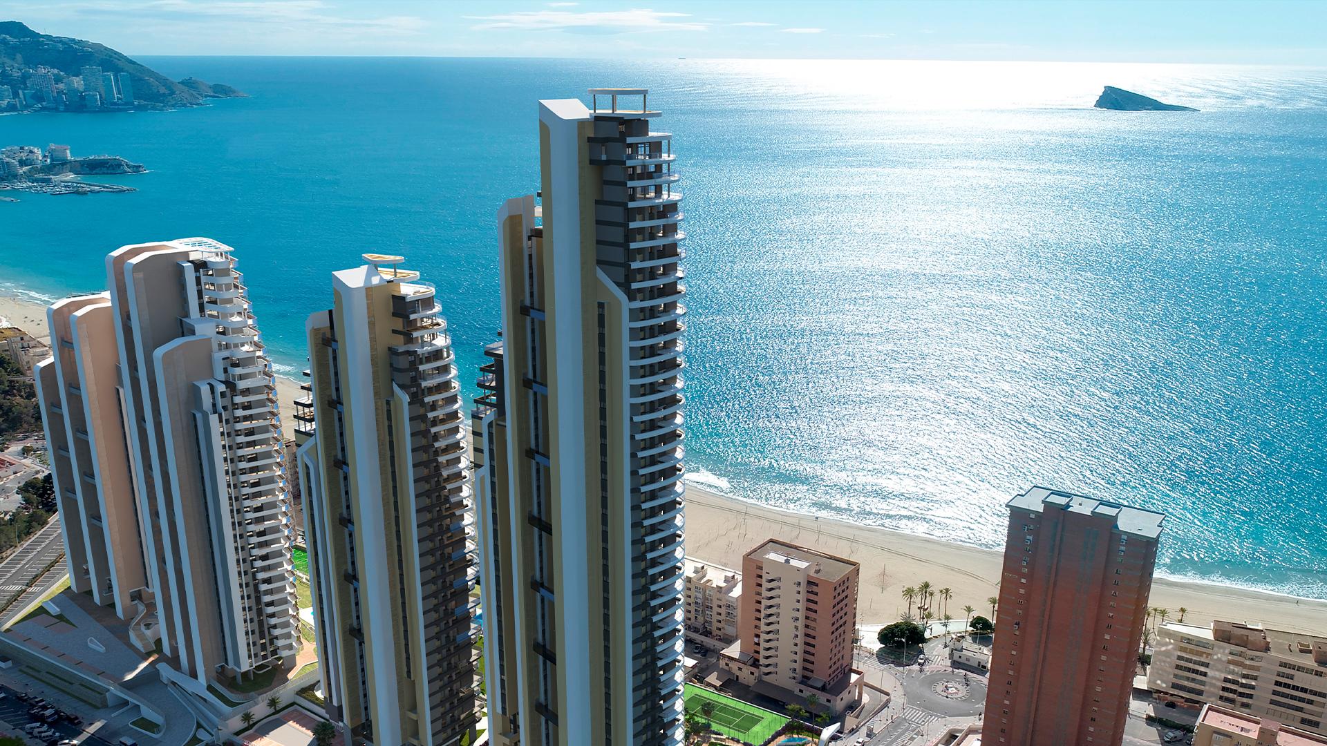 Luxe appartementen met zeezicht  op alle verdiepingen en 50 meter van het strand in Benidorm