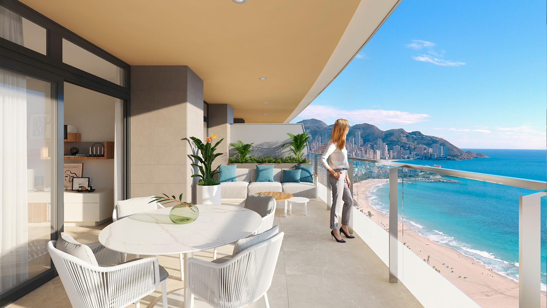 Luxe appartementen in Benidorm met zeezicht op alle verdiepingen en 50 meter van het strand