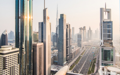 June 23, 2018: Abu Dhabi Seascape with skyscrapers in the background at evening, UAE